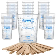50 - 20 oz (600ml) Disposable Flexible Graduated Plastic Mixing Cups, 50 Sticks