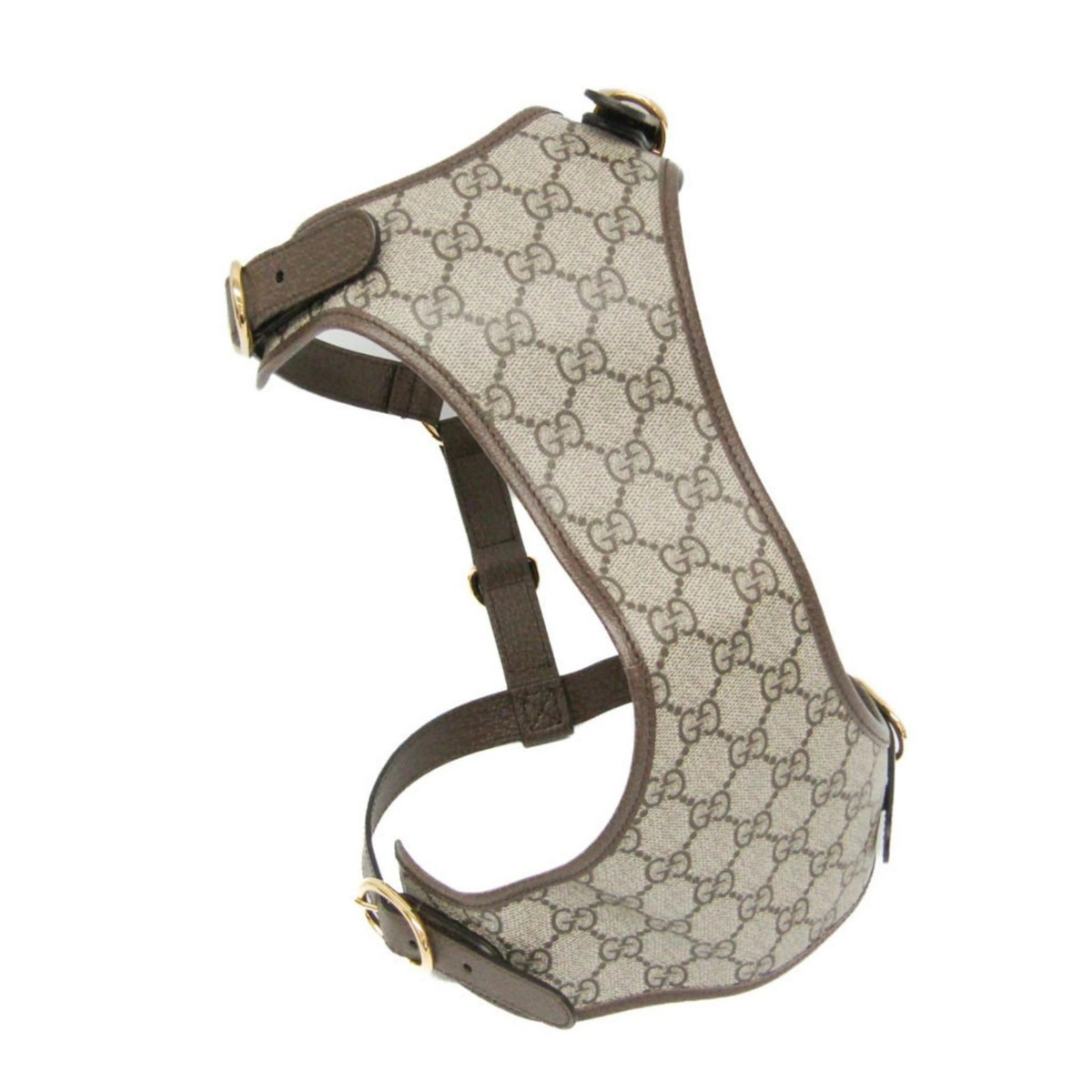 Gucci Auth GG Supreme 692964 Dog Harness PVC Leather Beige Dark Brown Used