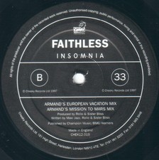 FAITHLESS - INSOMNIA MIXES / REVERENCE - 12” VINYL RECORD - 90S HOUSE TRANCE DJ