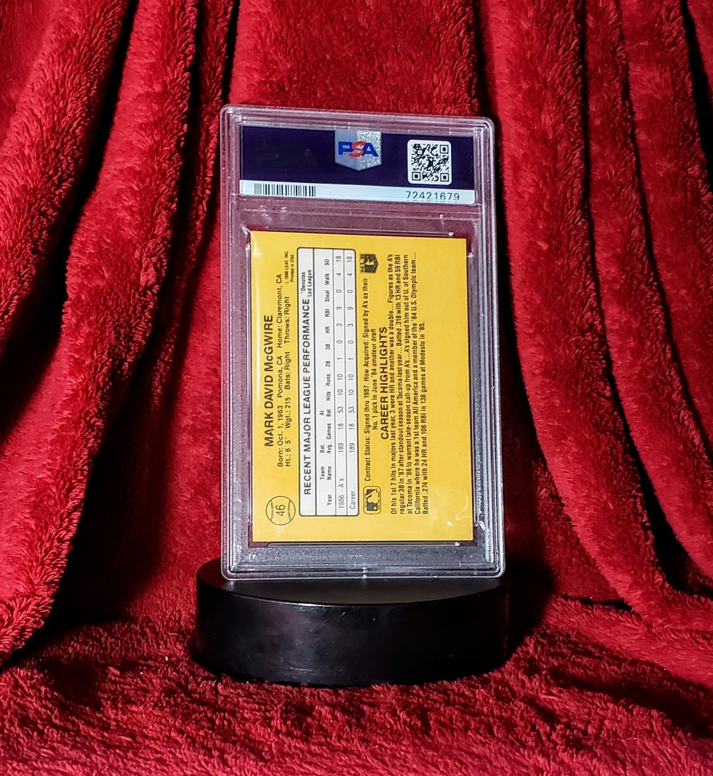 MARK MCGWIRE 1987 DONRUSS #46 A'S RATED ROOKIE PSA 10 🔥 GEM MINT view 2