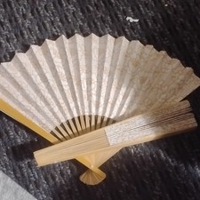 Japanese Traditional Folding Hand Fan Decorative Beige Floral Pattern Handheld