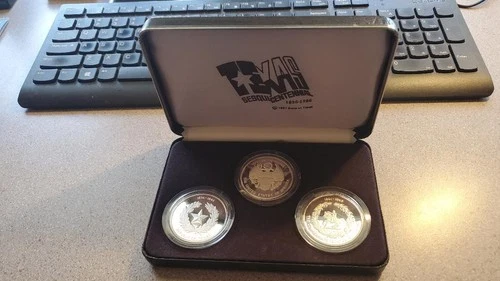 1991 Texas Sesquicentennial 3 Coin Set .999 Fine Silver 1836-1986 Uncirculated