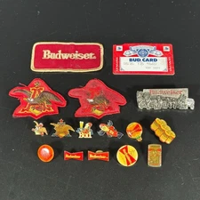 Vintage BUDWEISER Collectibles Lot Pins Patches Membership Card Beer Memorabilia