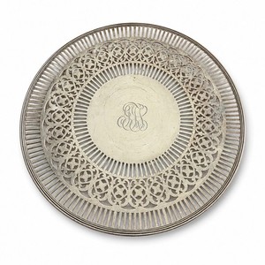 Vintage 11" diameter pierced STERLING Serving Plate, monogrammed