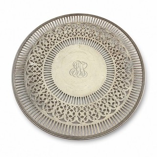 Piatto da portata vintage in STERLING traforato diametro 11" monogramma