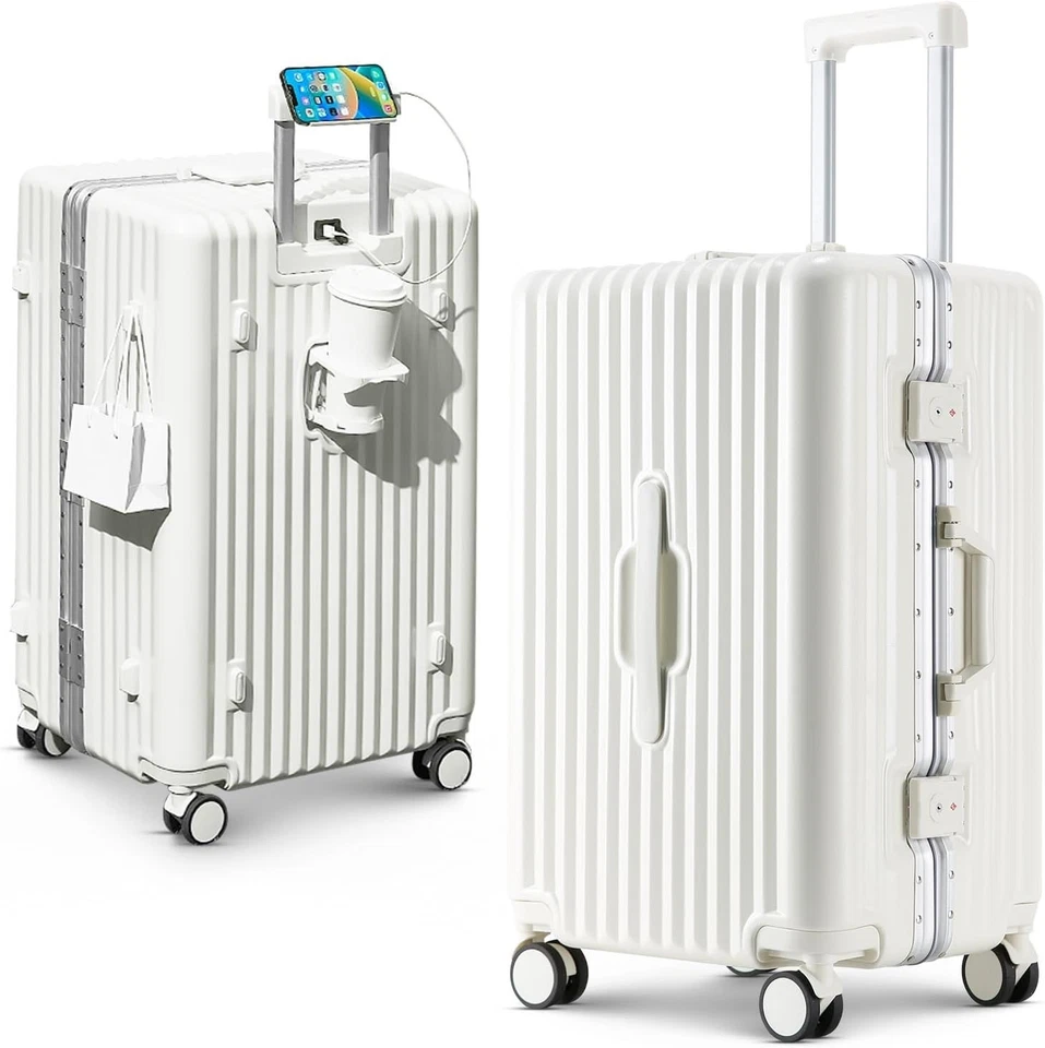 Aluminum Frame Suitcase 20" 24" 28" Carry-On Luggage w/ Cup Holder ,TSA,USB Port - Image 3 of 4