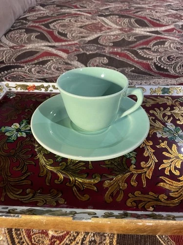 Vintage Bauer La Linda Pattern Pottery Jade Tea Coffee Cup & Saucer