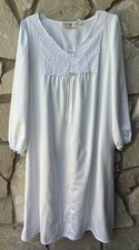 Vintage Judith Hart Satin Nightgown Medium White Crochet Lace Flannel Lined