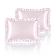 Silky Satin Ruffled Pillow Cases for Hair and Skin,Blush Pink Silk Pillowcase...