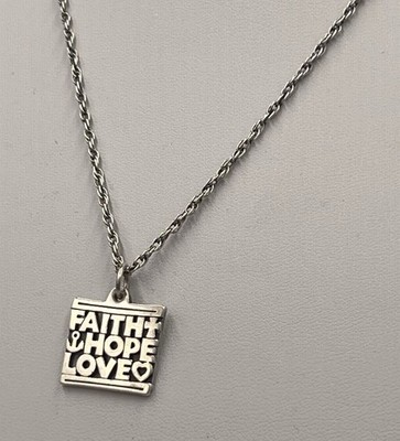 Vintage James Avery Glaube Hoffnung Liebe Anhänger Kette Halskette, nicht mehr produziert 16'' lang