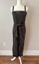 Free People Go West Utility Jumpsuit Black Denim Open Back Women's Size S J