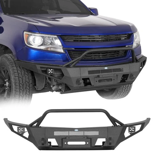 Full width Front Bumper For 2015-2020 Chevy Colorado w/Skid Plate & LED Lights