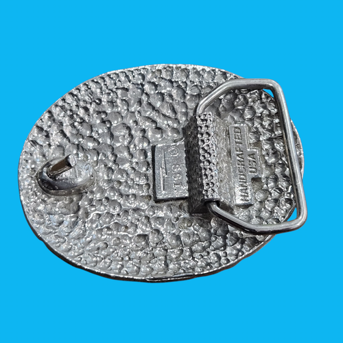 Vintage SSI Handcrafted USA Belt Buckle Silver Tone Turquoise Flower Leaf Design - Picture 2 of 5
