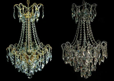 Lustre En Cristal Avec 4 Points De Lumière En Laiton, Cristal Véritable - Photo 1/3