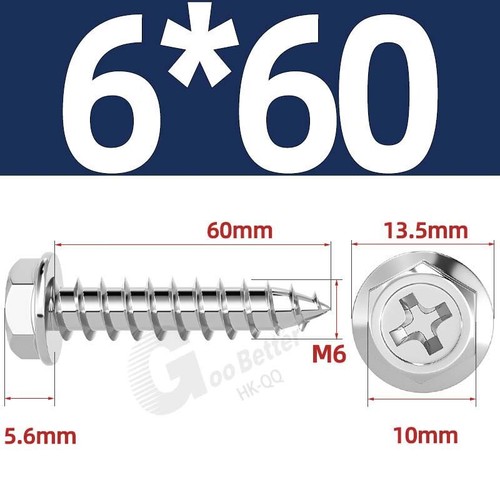 Flanged Self Tapping Screws Stainless Steel Hexagon Hex Head Tappers M3 M4 - M10 - Picture 59 of 89
