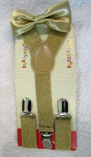 Kids Boys Girls Champaign Adj Pre-Tied Bow Tie Champaign Y-Back suspenders-New 
