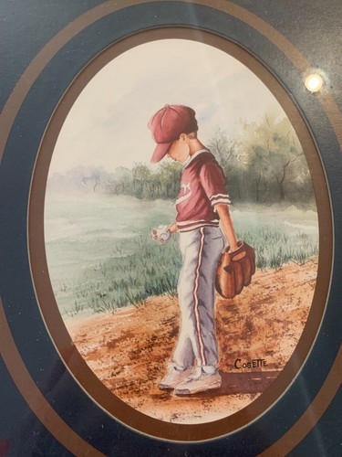 Matted Framed Art Print Youth Baseball Player by Cosette - Picture 2 of 4
