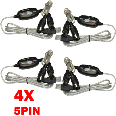 4pc USB IN-OUT For MIDI Cable Converter 5 Pin to PC Music Keyboard Adapter Cord
