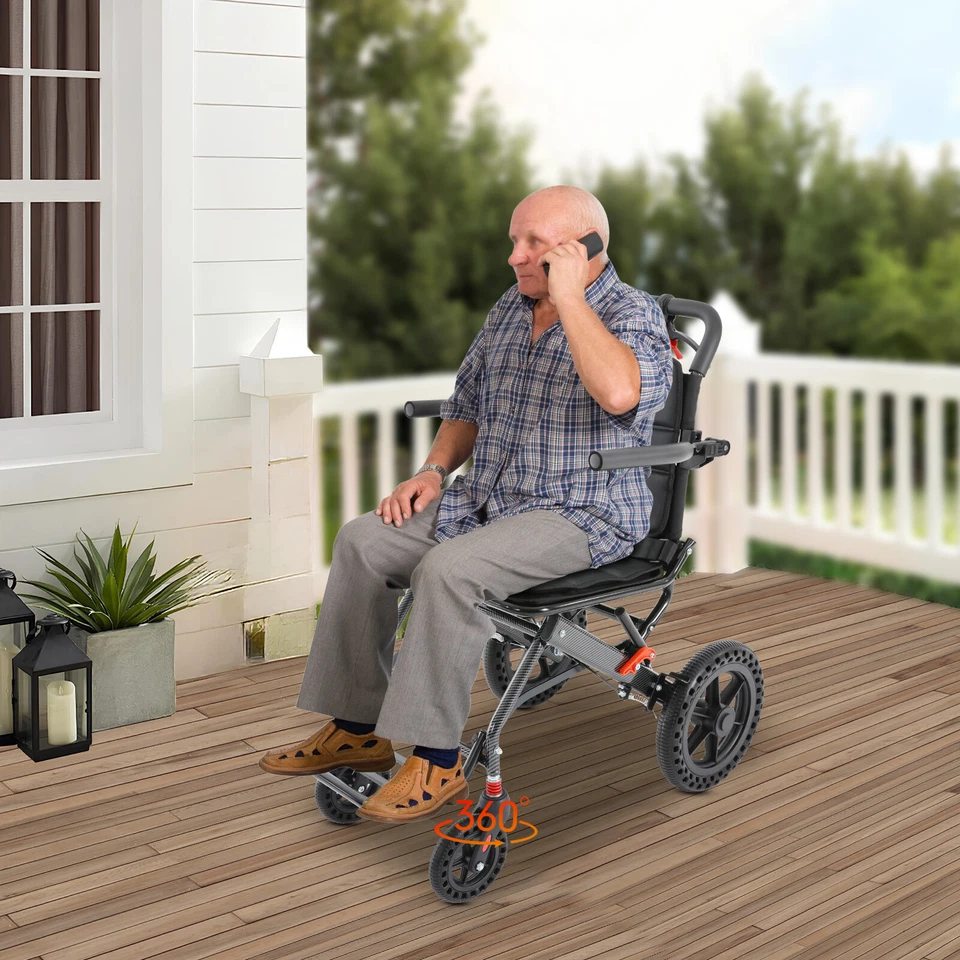 Silla de ruedas de viaje portátil negra plegable silla de ruedas de transporte con bolsa de almacenamiento Foto 2 de 4