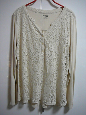 1 APT.9 Shirt Tunika Gr L cremeweiß vorne Spitze allover unterlegt Krempelärmel