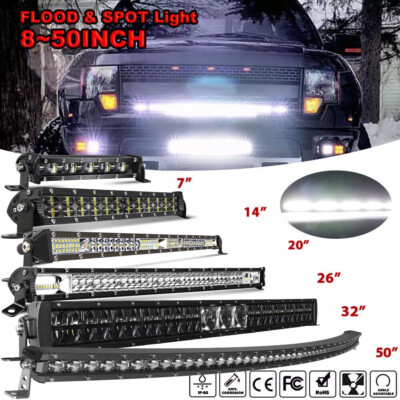 7 14 20 26 32 50'' Slim LED Light Bar Spot Flood Combo Driving Truck SUV Offroad