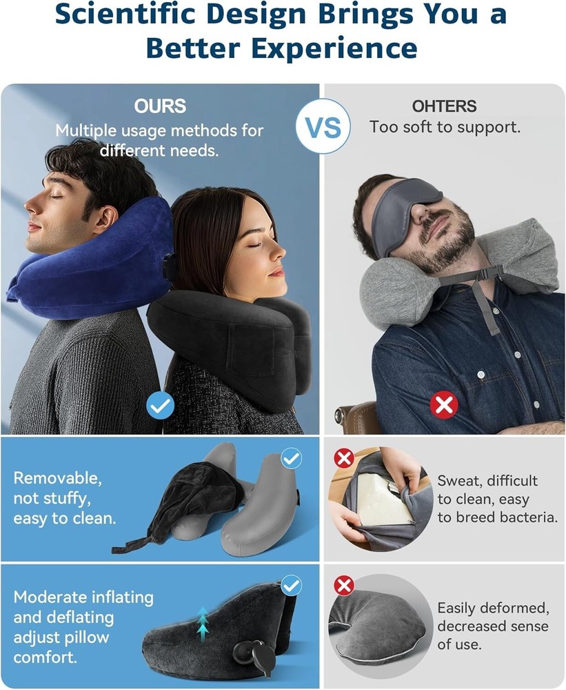Travel Pillow Inflatable Neck Pillow Airplane Pillow with Velvet Cover Inflatabl