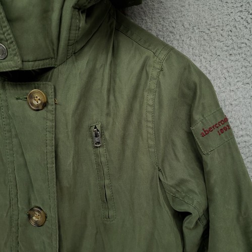 Abercrombie Fitch Kids Faux Fur Military Green Full Zip Parka Jacket Size 9/10 - Picture 7 of 22