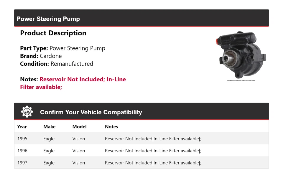 Bomba de dirección asistida Eagle Vision 1995-1997 Cardone 1996 Foto 2 de 4