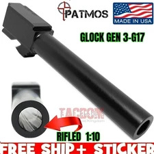 PATMOS ARMS Black Nitride Barrel for GL0CK 17 GEN 3  9mm - USA 1:10 good fr lead