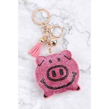 Cute Smiling Pink Pig Crystal Tassel Keyring Keychain Bag Charm