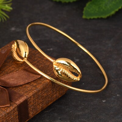 Double Cowrie Shell Cuff Bangle 18k Gold Plated Women Unique Fashionable Bangles