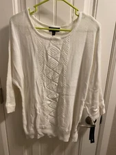 NWT AB Studio XL Sweater Ivory Pullover 3/4 Sleeve Lightweight