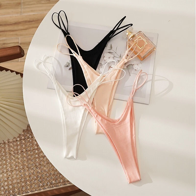 4 Pack Lot Women's Sexy High Split Thong G-String Panties Bikini Lingeries Brief - Image 4 of 4