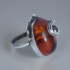 Vintage Amber  Sterling Silver 925 Statement Ring Size 7,5