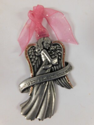 Gloria Duchin Pewter Angel Ornament '' Love is how you earn your wings ''