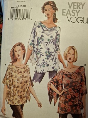Vintage Miss Vogue Sewing Pattern 7778 Very Easy Loose Tunic UNCUT Size 14-16-18