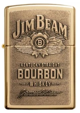 Zippo High Polished Brass Lighter With Jim Beam Logo, 254BJB.929, New In Box