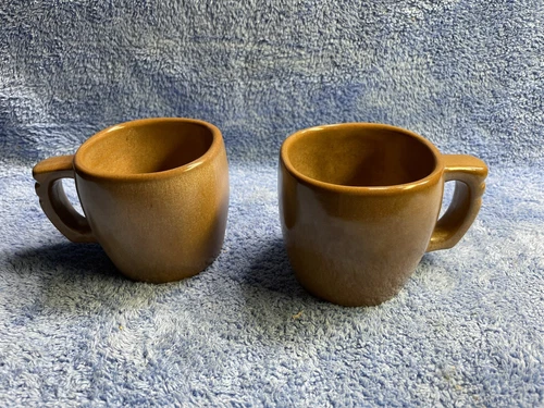 Frankoma Pottery Set of 2 Plainsman Brown Stoneware Coffee Mugs 5C