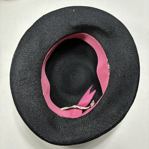 Vintage Frank oliv schwarz Strohhut gepunktetes Band 60er Jahre - Bild 5 von 8
