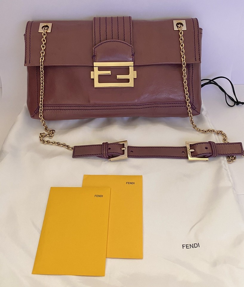 FENDI Baguette Mauve Pink Purple Leather Shoulder Chain Bag 
