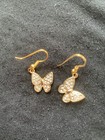 Handmade Butterfly Gold Tone Diamond Rhinestone Drop Pierced Earrings — photo 5