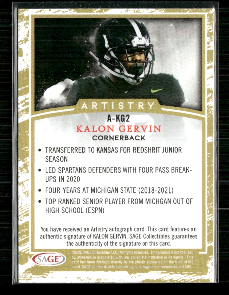 Kalon Gervin 2022 Sage Artistry Auto - Image 2 of 2