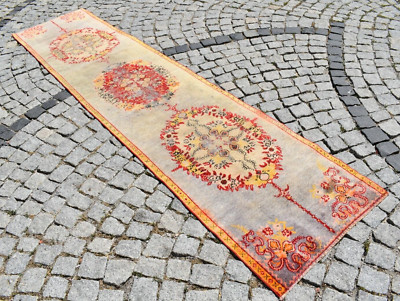 Vintage Turkish Rug 29'' x 130'' Muted Dye Oushak Rug Hand-knotted Wool Rug