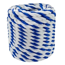 Blue White Poly Polypropylene Pool Rope 3 Strand Twist 1/4 3/8 1/2 5/8 3/4 100