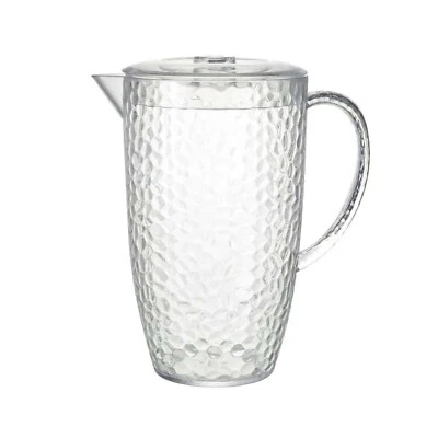 BELLO Clear Pitcher Reusable Plastic Dimple Design 2L Jug Lid Water Drinks Cocktail