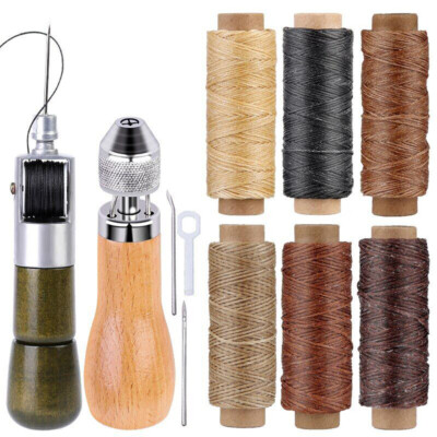 Leather Sewing Awl Thread Kits with Waxed Thread Manual Speedy Stitcher Tool-