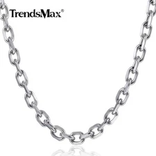6mm 20" Mens Womens Silver Tone Cable Rolo Link Necklace Stainless Steel Chain