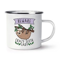 Beware VerrüCkte Faultier Damen Emaille Becher Tasse Lustiger Witz Tiere Faul