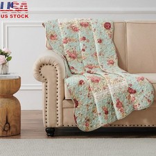 Reversible Cotton Throw Quilt Classic Floral Design Soft Durable Home Decor New