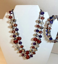 Vintage Crown Trifari Purple Lavender Necklace Bracelet Set Bead Rhinestone